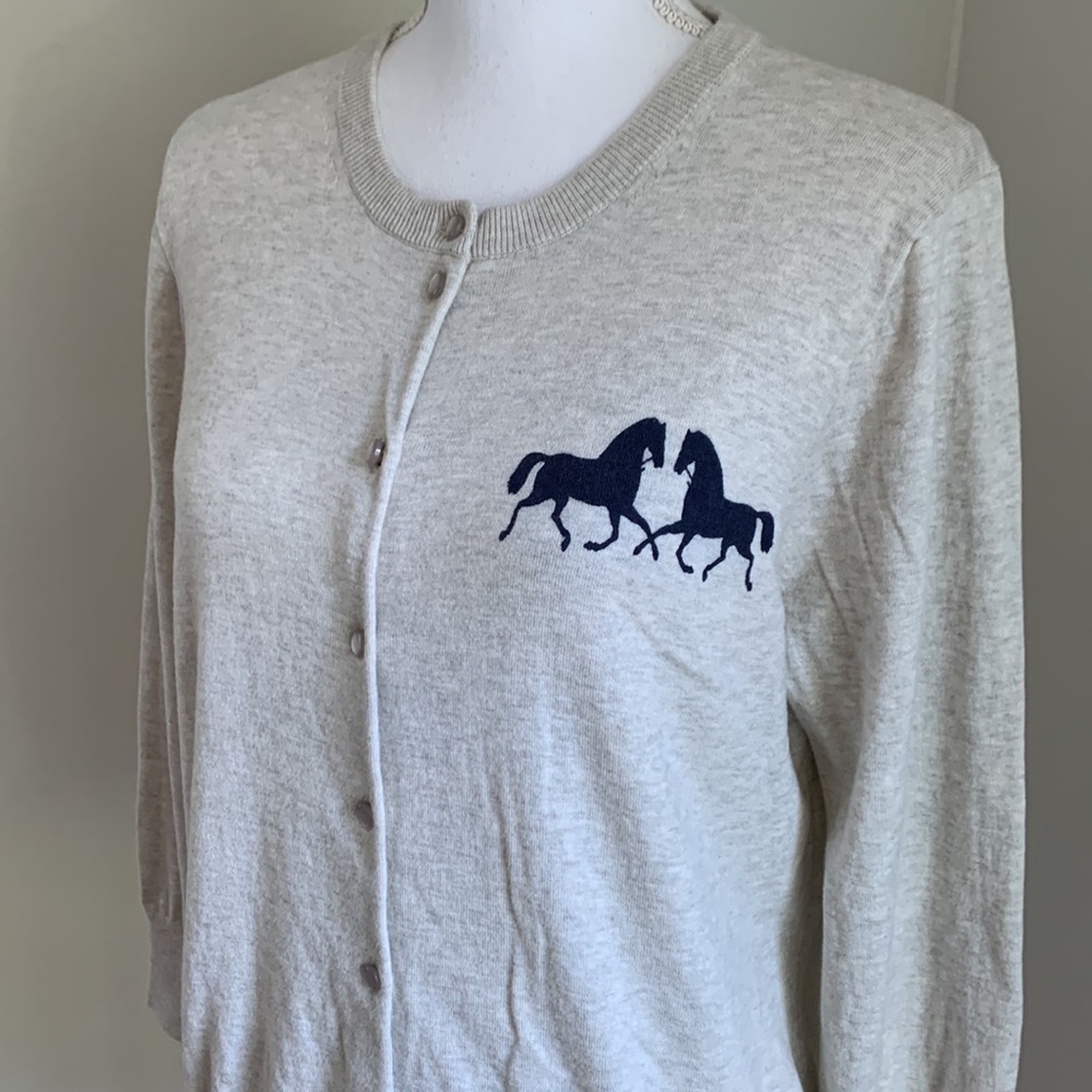 J.CREW The Clare Cardigan with Equestrian Horse Motif